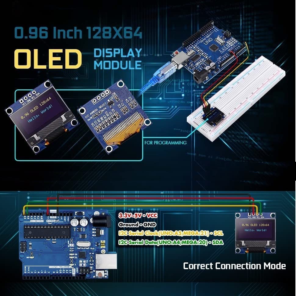 REES52 0.96 Inch OLED I2C Display Module 128x64 Pixel OLED Display Screen IIC Serial Mini Self-Luminous Display Screen Board Compatible with... - Image 4