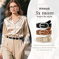 Vista 5 de VONMELLI Paquete de 3 cinturones de mujer para pantalones vaqueros, cinturón de vestir con hebilla dorada