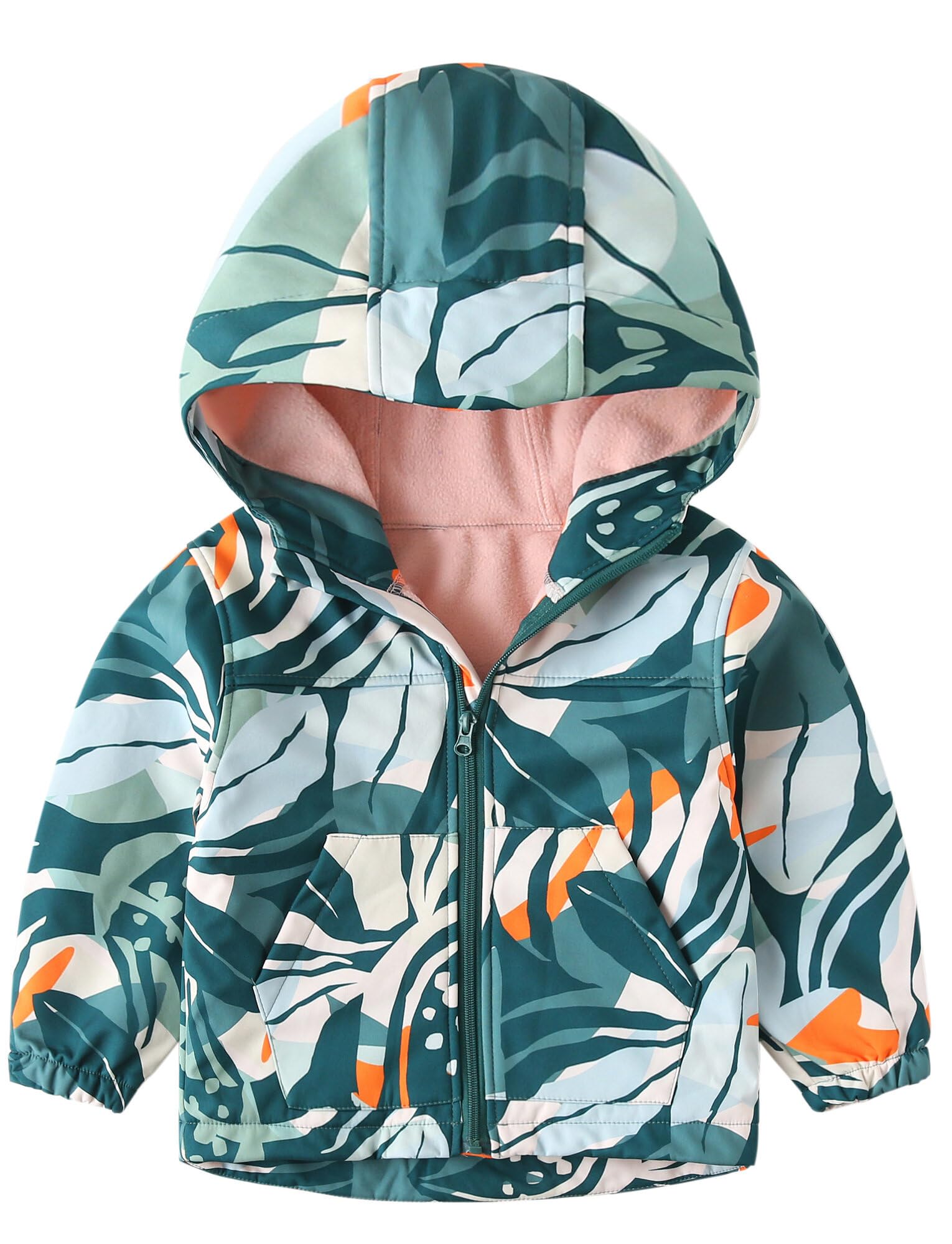 Happy Cherry Toddler Baby Boy Girl Printed Fleece Lined Jackets Waterproof Softshell Hooded Windbreaker Coat for Spring Fall