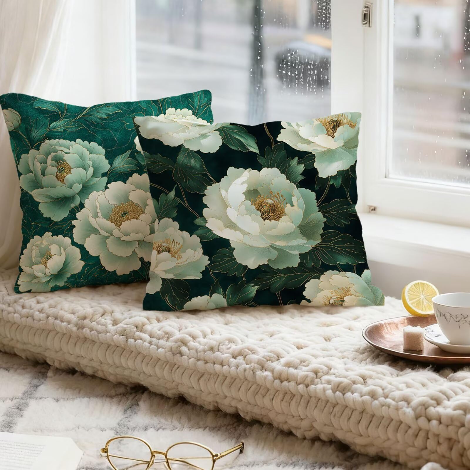 Verde Funda Cojin 60x60 Flor Funda Almohada 60x60 Cojines Sofa Súper Suave Fundas Cojines Decorativos Fundas Almohadas 4 Piezas Almohada Cervicales y Cuello, para Hogar Cama Salon Decoracion E - 829