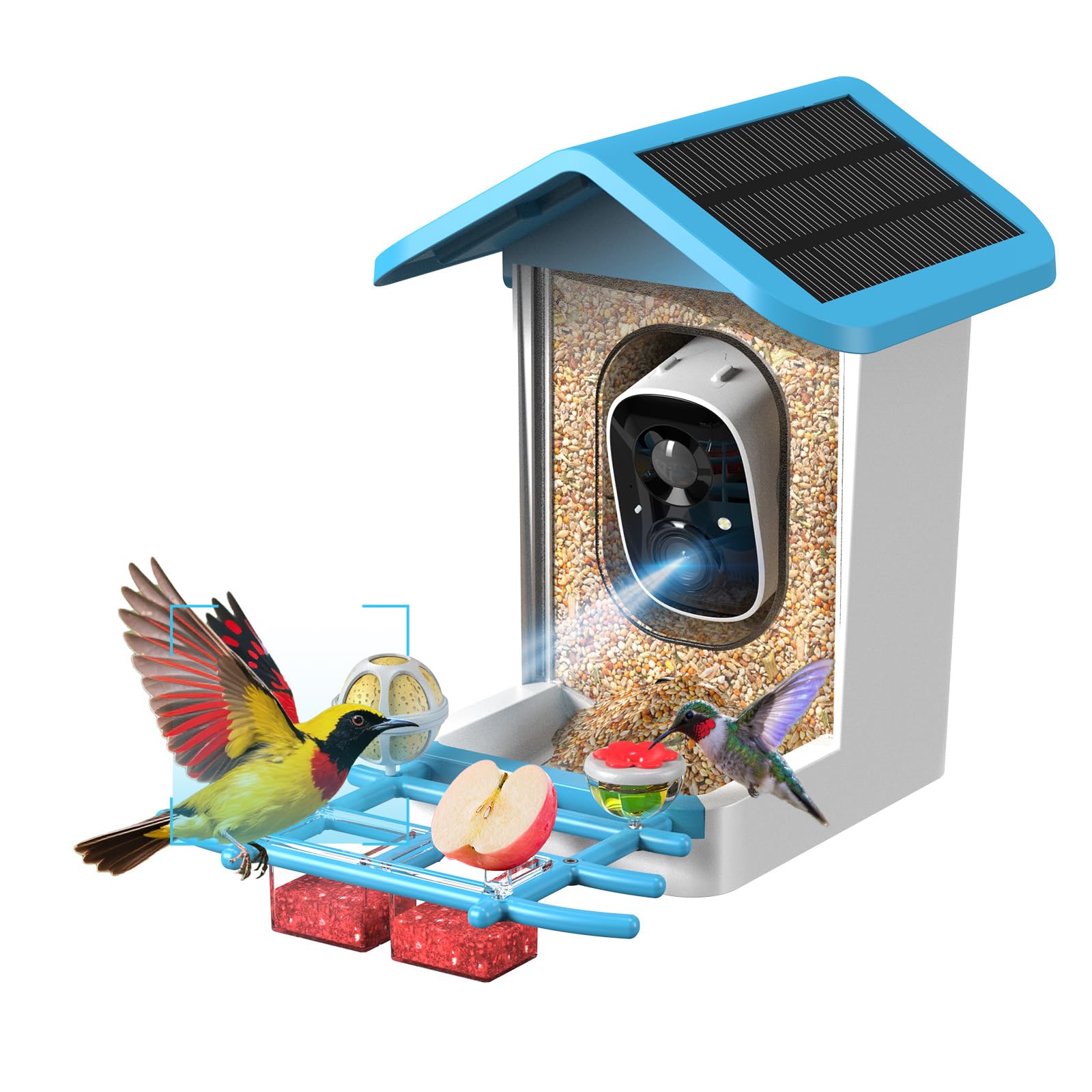 Vogelfutterstation mit Kamera Solarbetrieben, Smart Vogelhaus mit Cam mit KI Identifizieren von Arten, 2K HD Live View, Sofortige Ankunftswarnungen, Ideales Geschenk für Familie und Vogelliebhaber