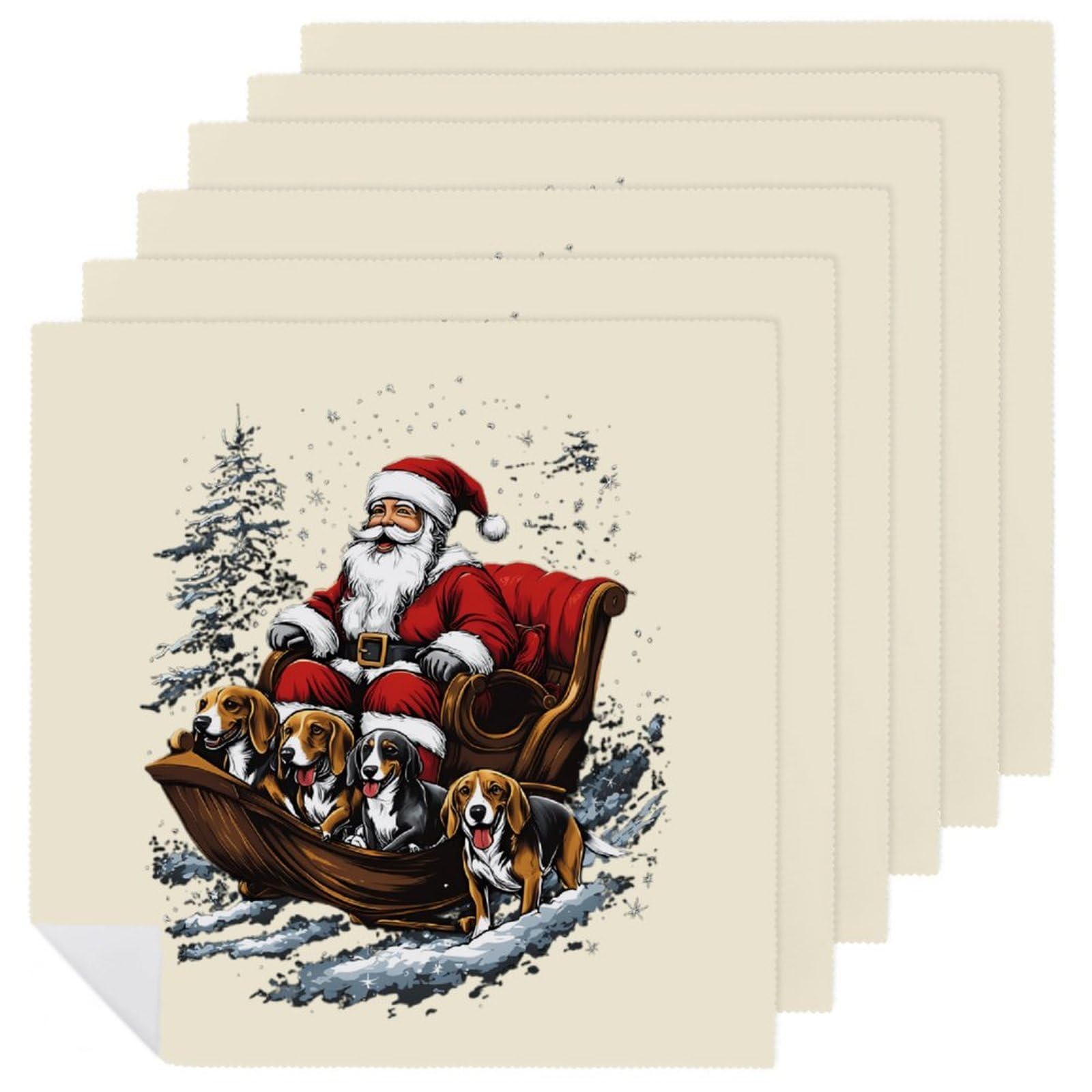 Servilletas de tela navideñas con perros y Papá Noel para mesas festivas