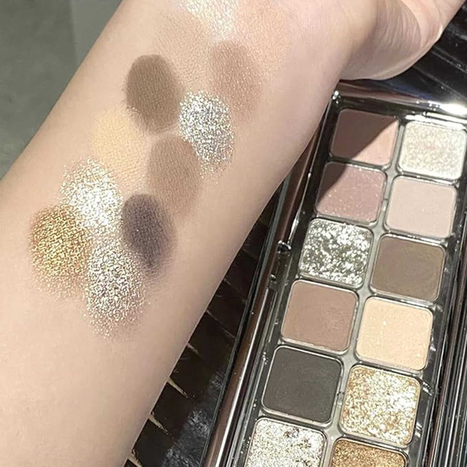 12-Color Matte Eyeshadow Palette, Nude & Dark Brown Shades with Silver & Gold Shimmer, Highly Pigmented, Waterproof - Image 3
