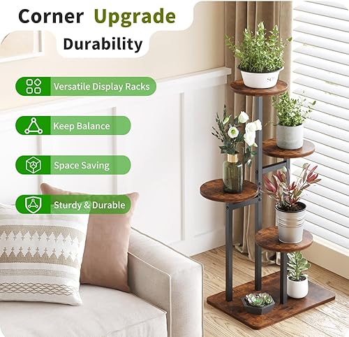 Miniatura 3 de VonDream Soporte redondo de 3 niveles para plantas de interior, soportes escalonados para plantas de interior, soporte de flores de esquina para