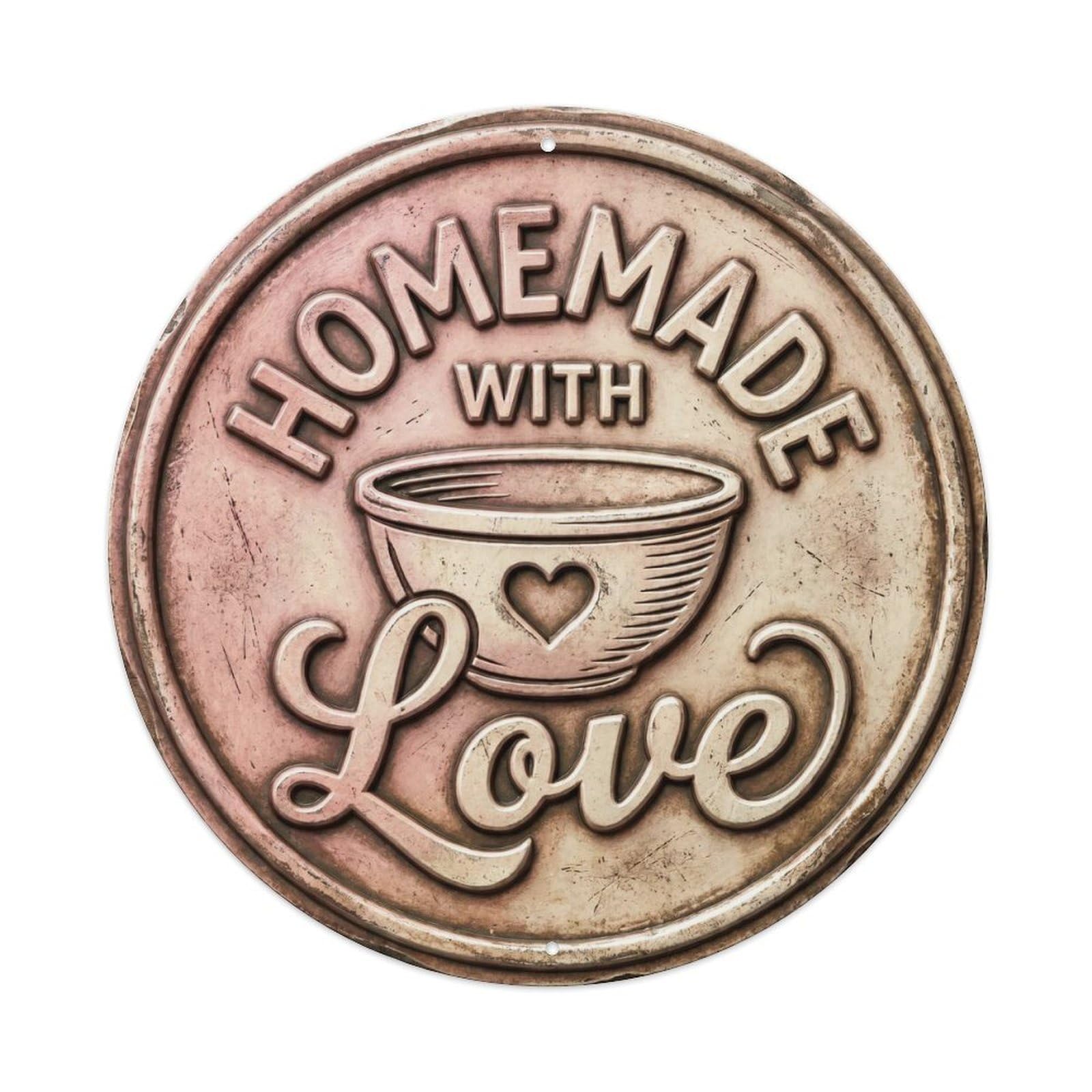 Homemade With Love Nostalgic Kitchen Humor Screenprint Metal Tin Sign Plaque Wall Decor for Cafe, Man Cave, Club Bar, Office, Home Garden Round Metal Poster 8x8Inch
