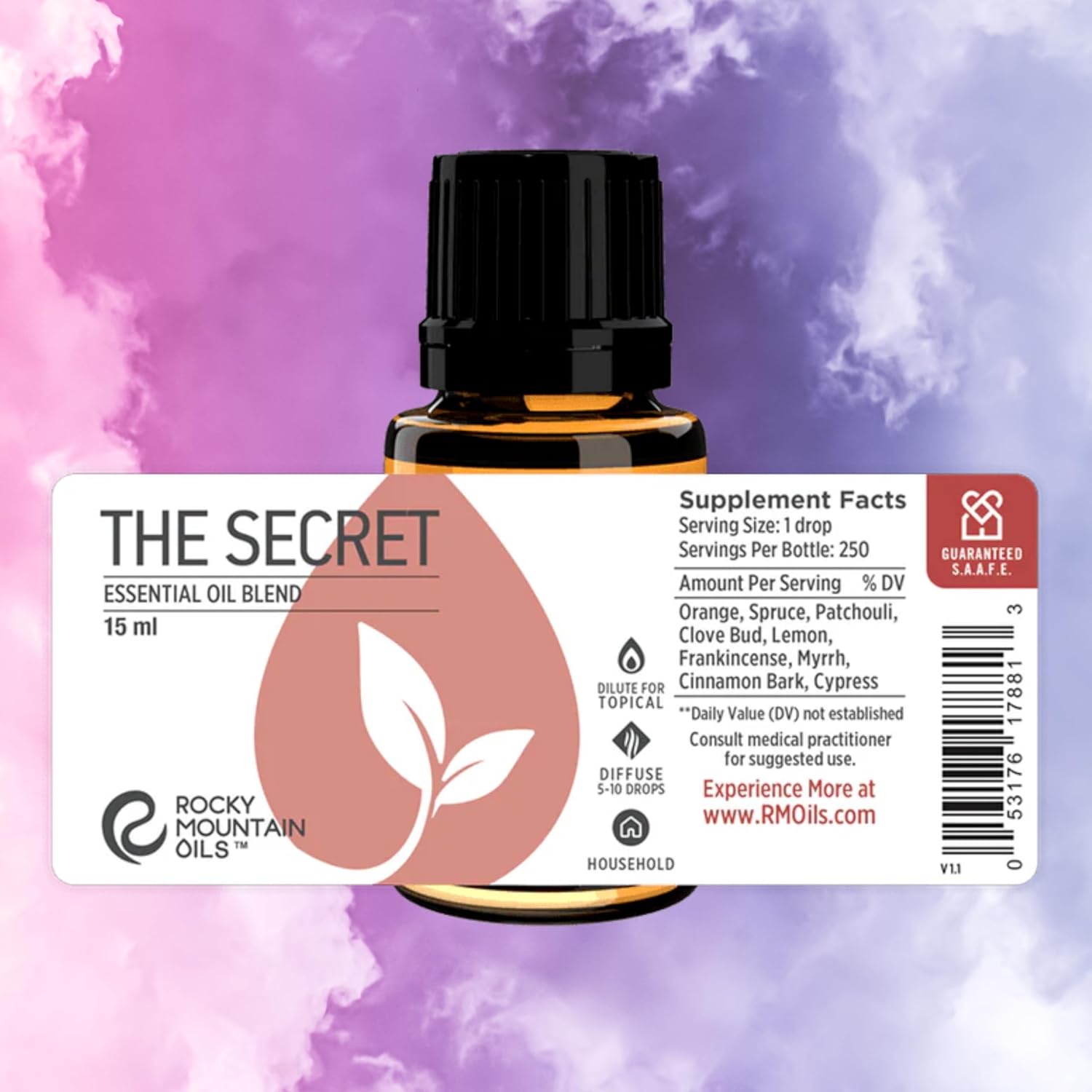 Rocky Mountain Oils The Secret Essential Oil Blend - Aromatherapy Essential Oils for Diffuser, Topical, and Home - Mental Focus Essential Oil, Mood Boost - 15ml