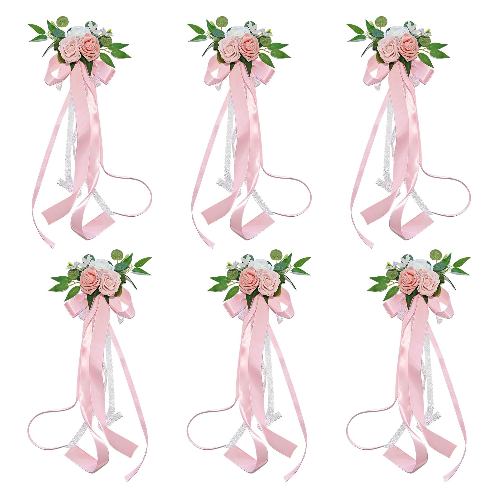 Msioytog A Rtificial Rose Flower Chair Back Decoration For Reception Table Garden Beach Wedding Ceremony Rrangement 6Pieces Bridal Chair Back Decoration