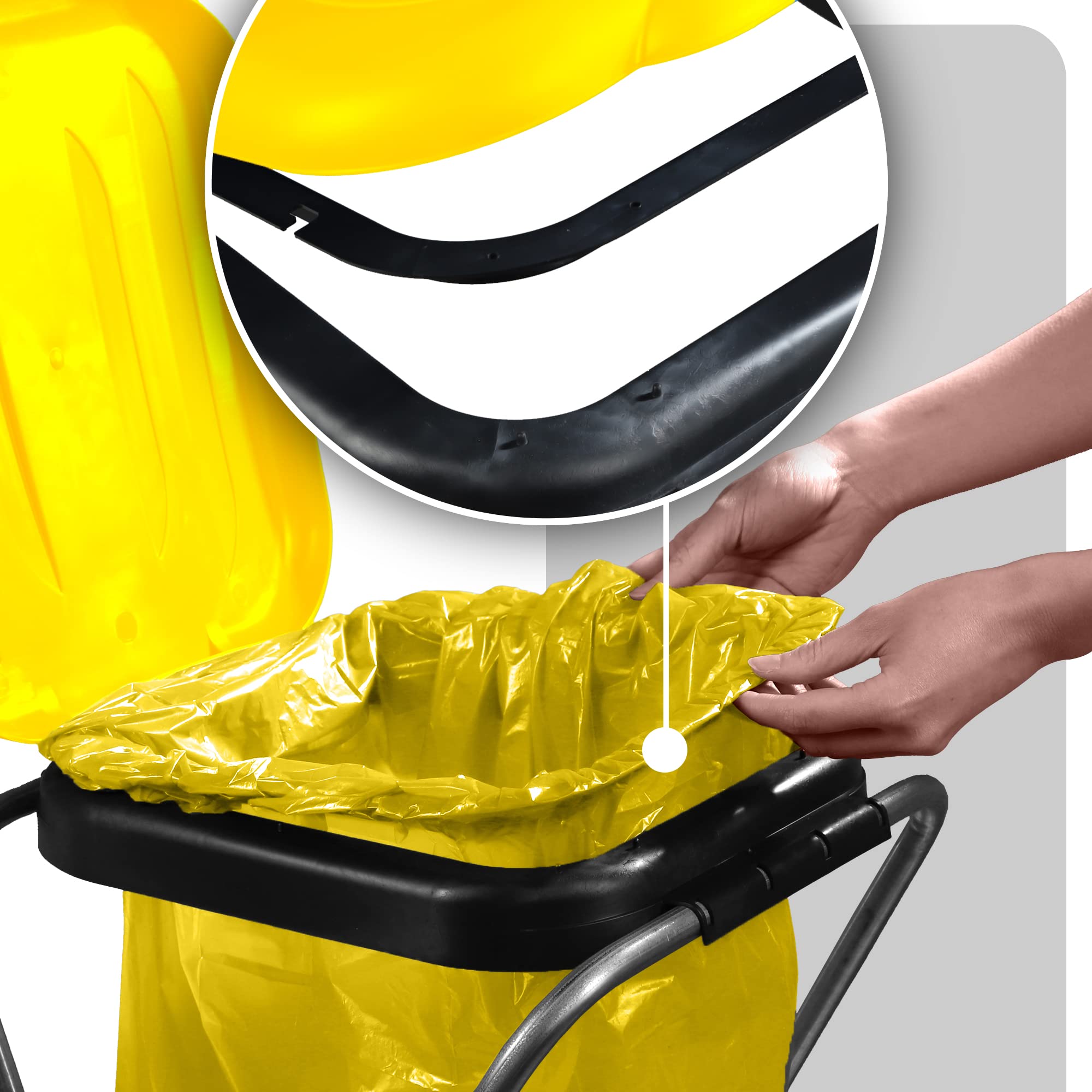 KADAX Soporte individual para bolsas de basura en 5 versiones de color, soporte para separación de residuos con tapa de plástico, soporte para bolsas de 120 litros (amarillo)