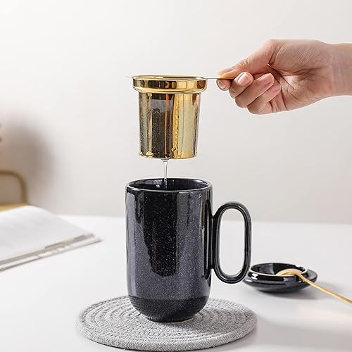 Miniatura 6 de VICRAYS - Infusor de taza de té de cerámica, taza de té grande de 16 onzas con mango suelto caliente con tapa de cuchara infusor de hojas, colador