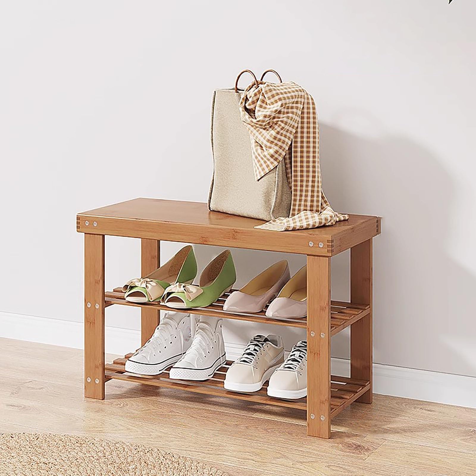 Banc Rangement Chaussures Bambou Style Ferme Étroit 60 x 26 x 41 cm