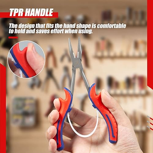 Miniatura 6 de Alicates de punta larga de 6 pulgadas de largo alcance con mandíbulas dentadas para pesca, envoltura de alambre, espacios estrechos de difícil