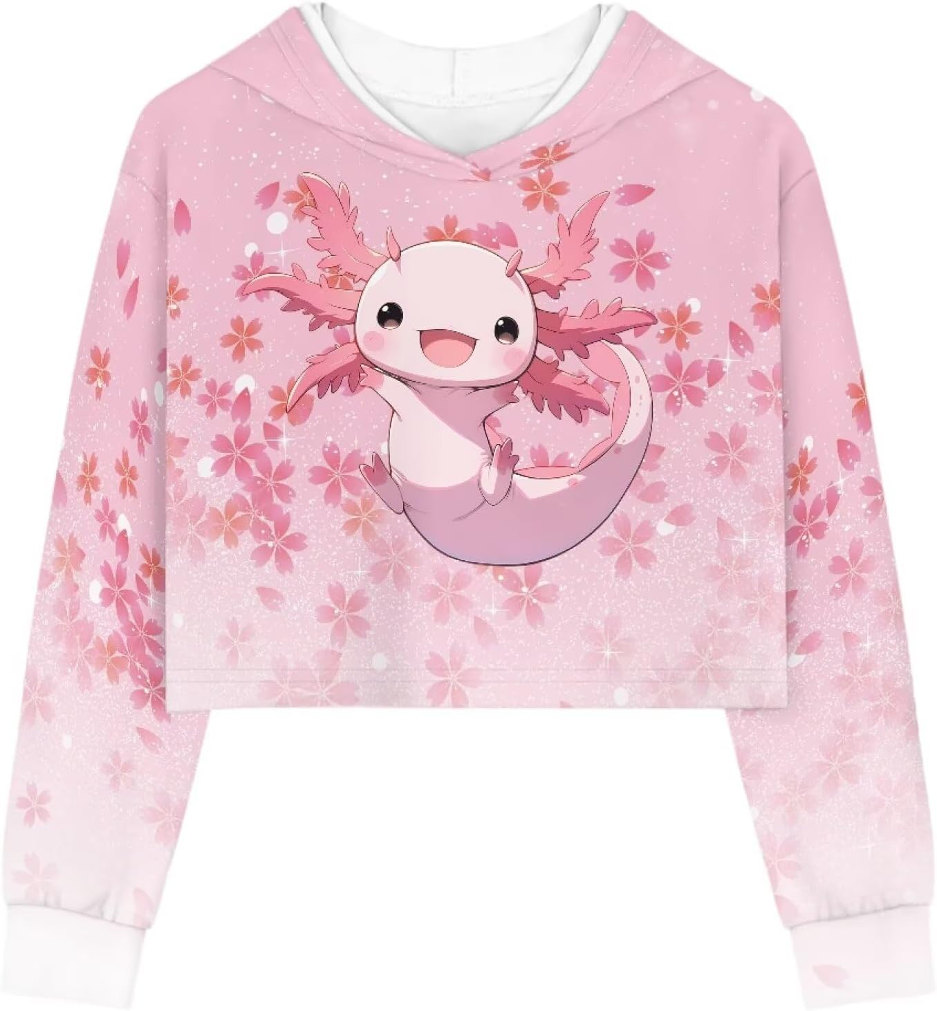 Gomyblomy Girls Crop Tops Kids Hoodies Size 5-14 Years Long Sleeve Hooded Sweatshirt Cute Pullover Teens Sportwear