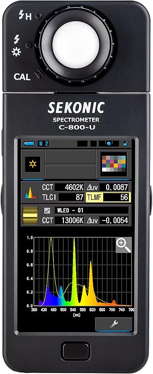 Sekonic C-800-U Spectrometer, Full-Spectrum Color Meter with SSI, TM-30, CRI & TLCI, 380n780nm CMOS Sensor, 4.3 Touchscreen, 1,600n40,000K Range for LED, HMI, Fluorescent & Flash