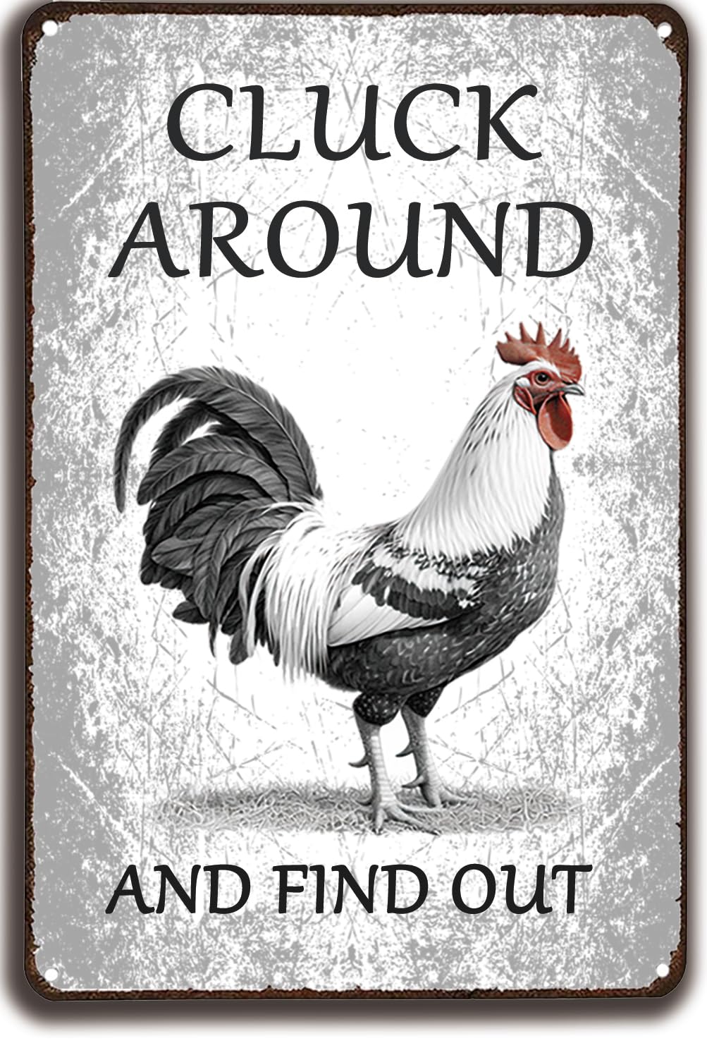 Wandschild 'Cluck Around And Find Chicken' – Rustikaler Hühner-Spruch In Metall