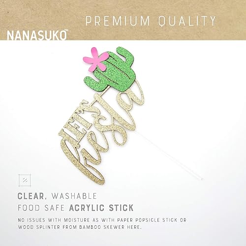 Miniatura 6 de NANASUKO Decoración para tartas  Let's Fiesta  Decoración de pastel de cactus de alta calidad fabricada en Estados Unidos  Purpurina dorada de doble