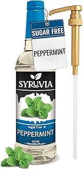 Syruvia Sugar Free Peppermint Syrup for Coffee, Flavored Syrup for Drinks, Lattes, and Desserts – 25.4 fl oz, With Pump