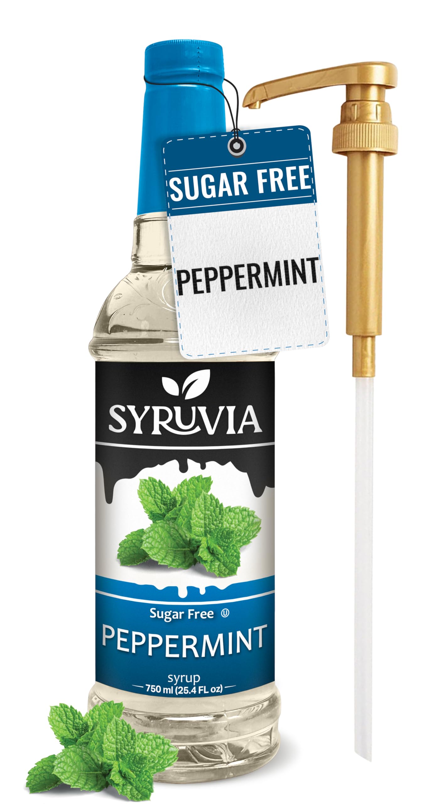 Syruvia Sugar Free Peppermint Syrup for Coffee, Flavored Syrup for Drinks, Lattes, and Desserts – 25.4 fl oz, With Pump