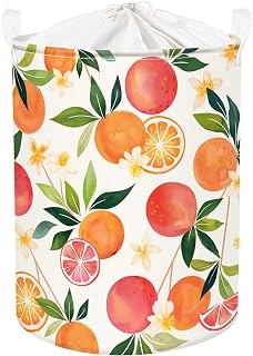 Clastyle 45L Orange Grapefruit Laundry Basket Colorful Summer Fruit Laundry Hamper Round Clothes Storage Basket for Bedroom Kitchen