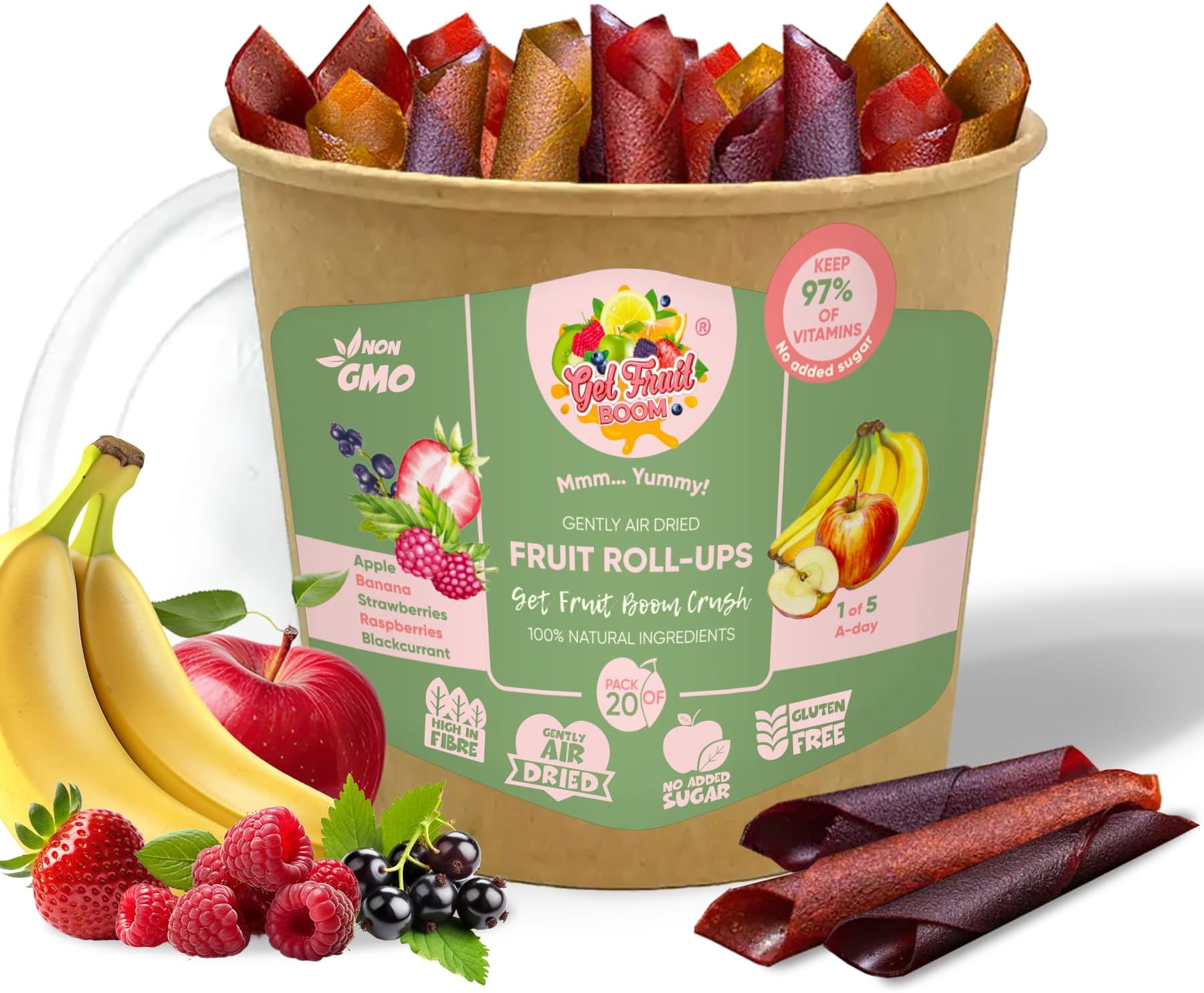 Get Fruit Boom – Air Dried Fruit Snacks, Fruit Leather – Lavashak – No Added Sugar – Vegan, Fruit Roll-Ups, Healthy Snack for Adults and Kids, Rich in Vitamins and Nutrients, Fruit Rolls – Pack of 20