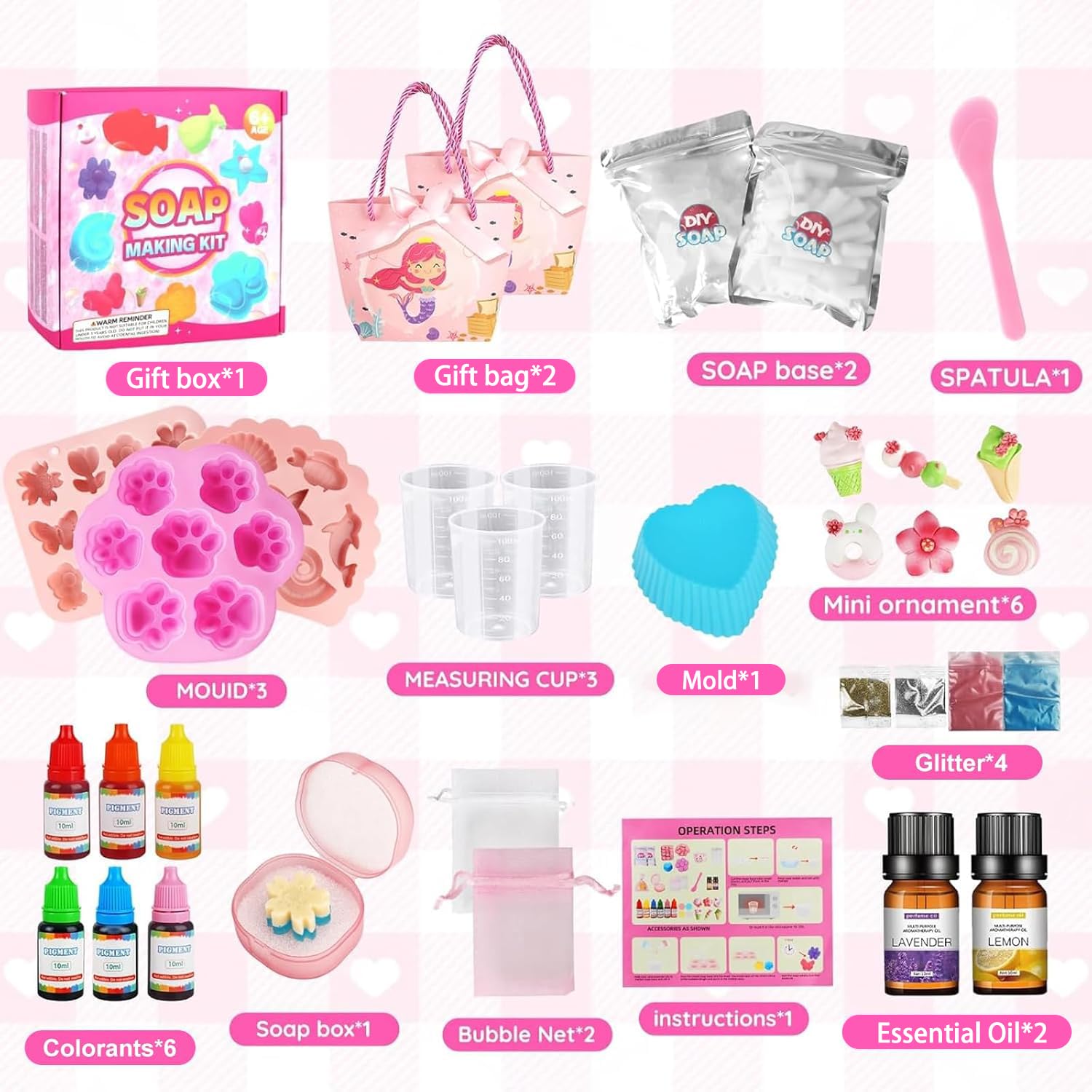 USHOP Sapone fai da te per bambini, 500 g, sapone con stampi, sacchetto regalo e strumenti fai da te, set per adulti, compleanno per bambini, regalo di Natale