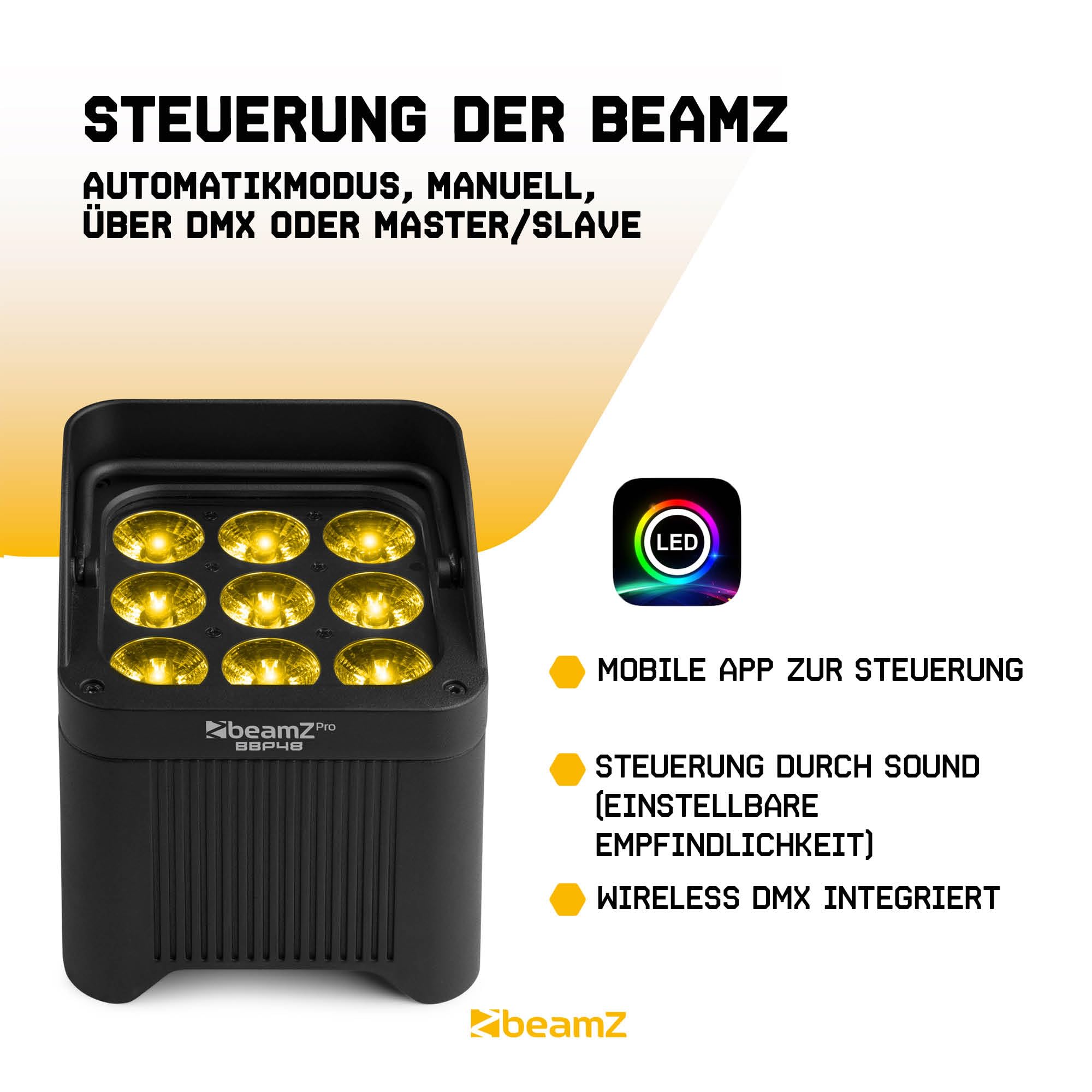 Beamz Pro BBP48 Uplight LED Par Strahler, 8er Set im Flightcase