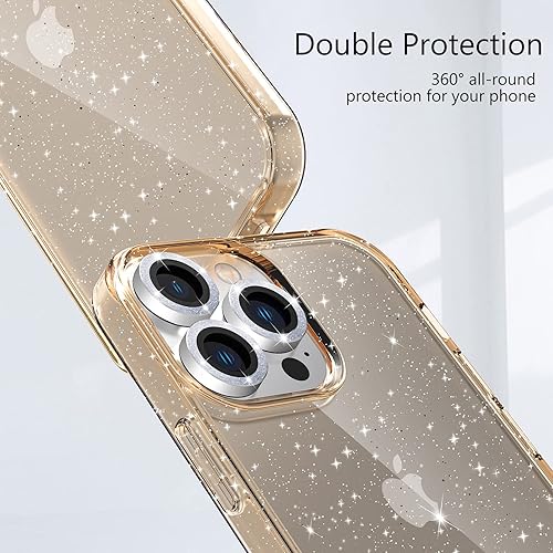 Miniatura 190 de Funda con purpurina diseñada para iPhone 15 Pro Max, con [2 unidades] protector de pantalla y [paquete de 3] protector de lente de cámara brillante