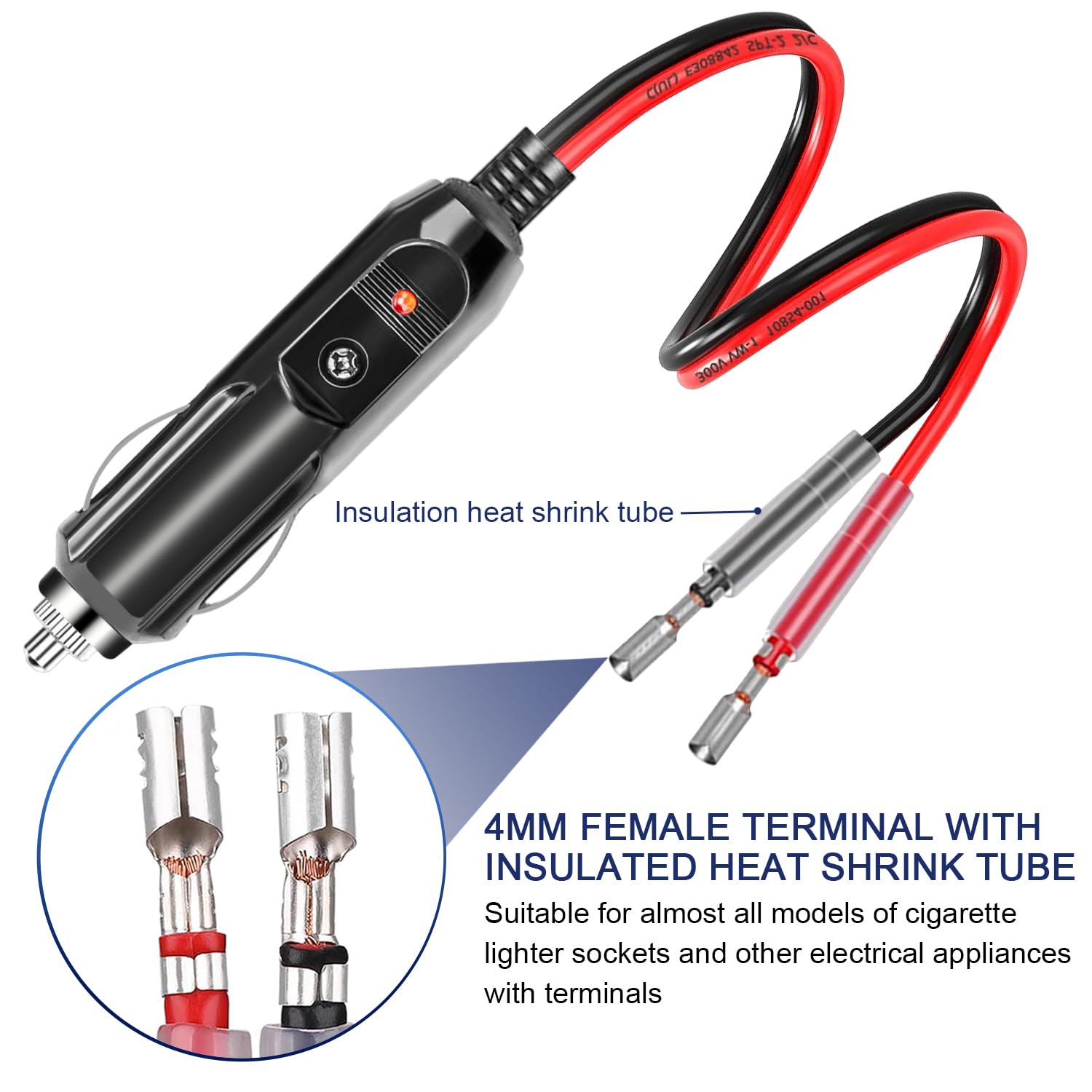 Adaptateur Allume-Cigare Mâle 12V-24V - Lot De 2 Avec Fils, Interrupteur Et Fusible 15A - Pour Voiture, Camion