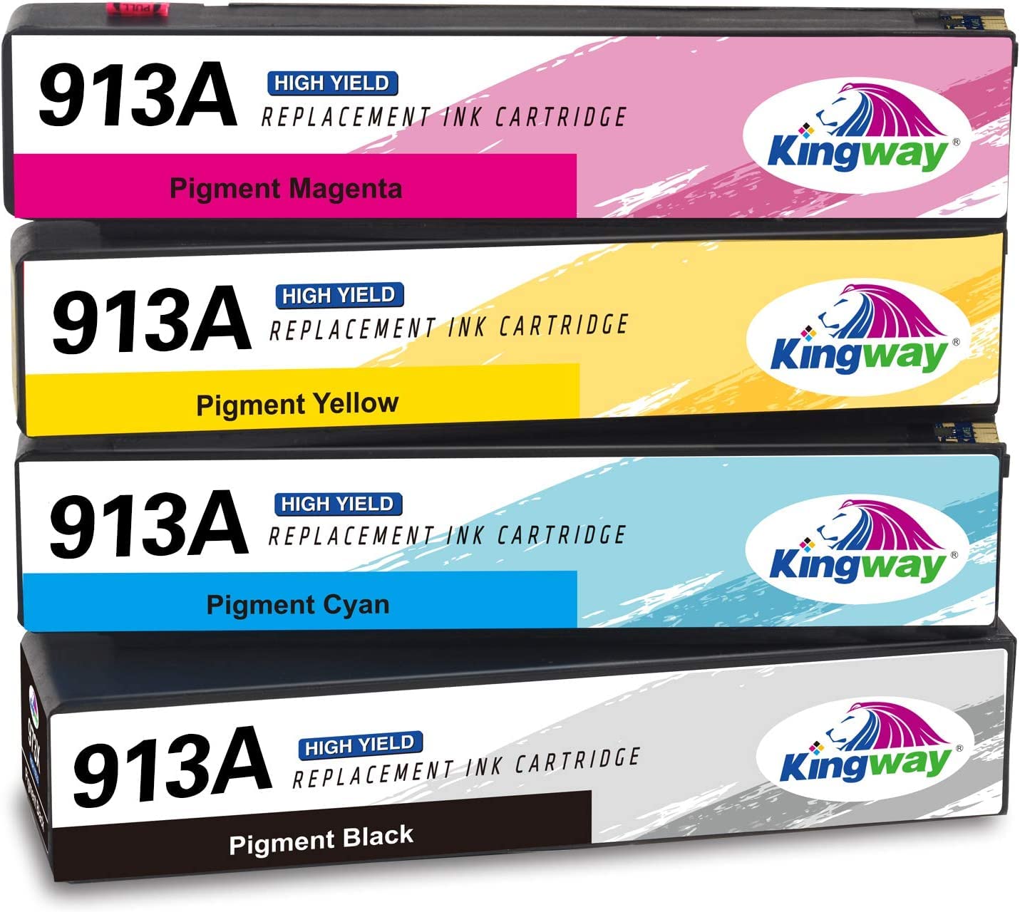 KINGWAY913A Ink Cartridges for HP 913 913A Ink Compatible with HP PageWide MFP 377dw 352dw PageWide Pro 477dw MFP p57750dw 452dw 452dn 552dw 577dw Black Cyan Magenta Yellow Multipack of 4 Colour