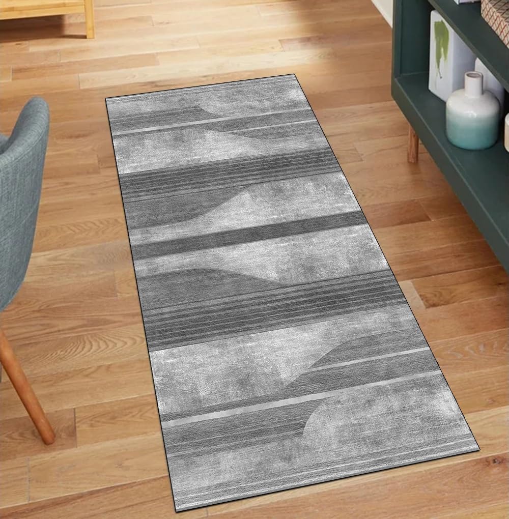 Alfombra abstracta de pasillo 40x180 cm gris con soporte técnico antideslizante