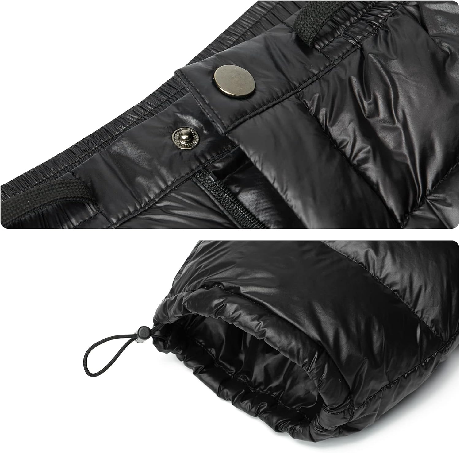 Tentock Men Women Down Puffy Insulated Pants with Side Zipper, Compression Snow Trousers Ultralight Winter Warm for Hiking