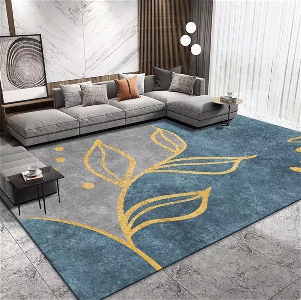Tapis de salon confortable bleu 120x200cm grand format floral
