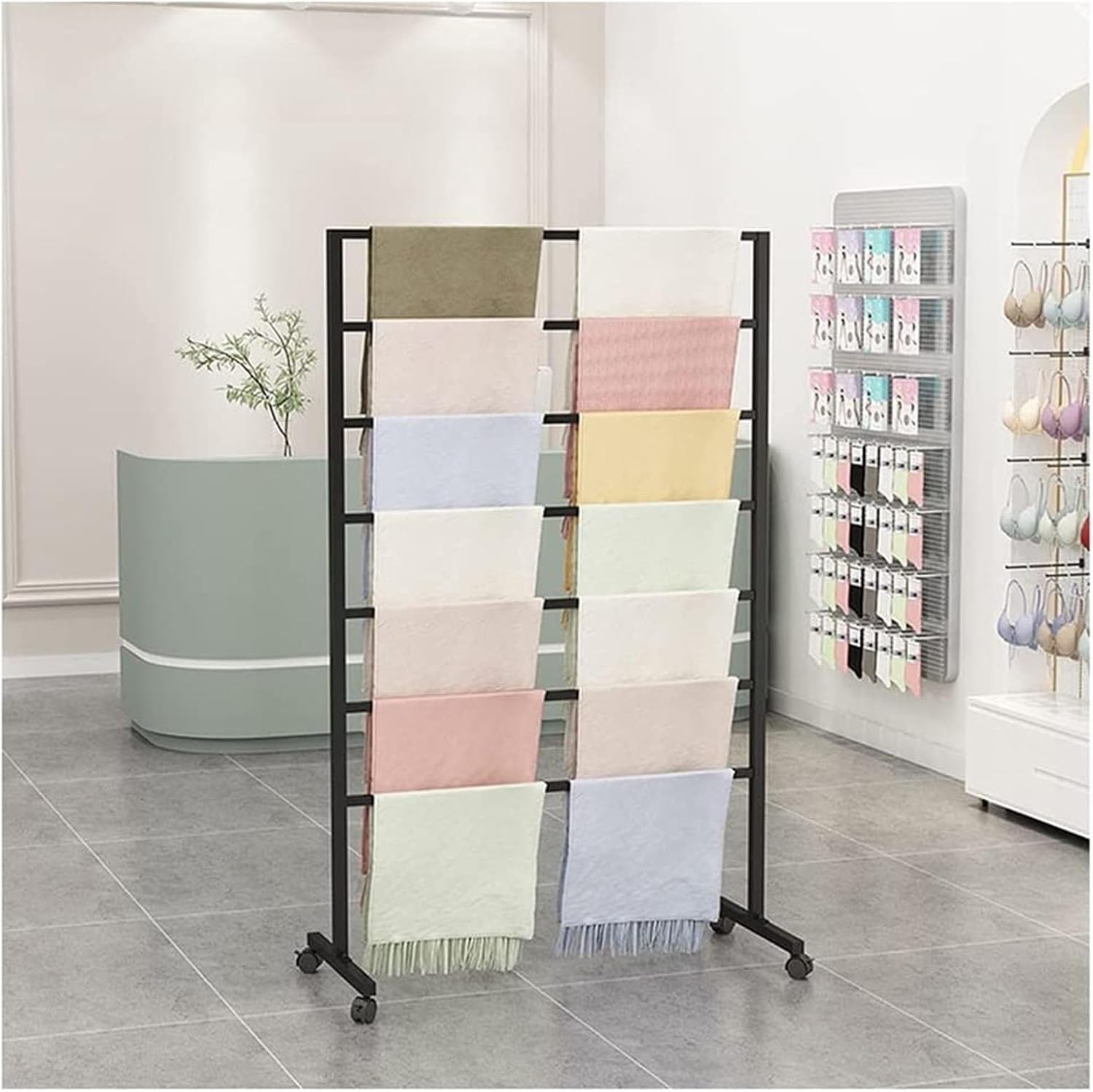 Scarf Display Rack - Silk Scarf Rack with Pulley, Floor Standing Hanging Rack, Metal Hijab Hangers, Floor Standing Sheets Belt Pants Hanging Rack, Clothing Display Racks for Retail Stores (Color : B