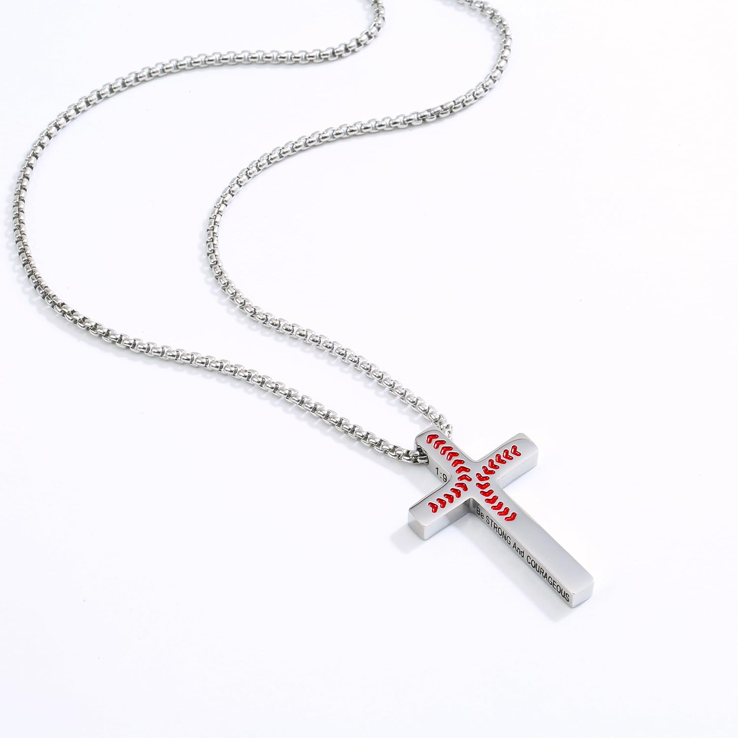 Baseball Necklace for Men Confirmation Bible Verse Baseball Stainless Steel Cross Pendant Necklaces 18+2 Inches - Image 3