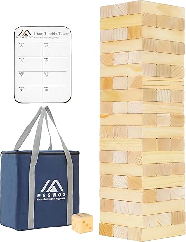 Torre gigante de 3 pies de alto, juego de apilar, 57 bloques de madera de pino de Nueva Zelanda; para interiores y exteriores; juego de patio para