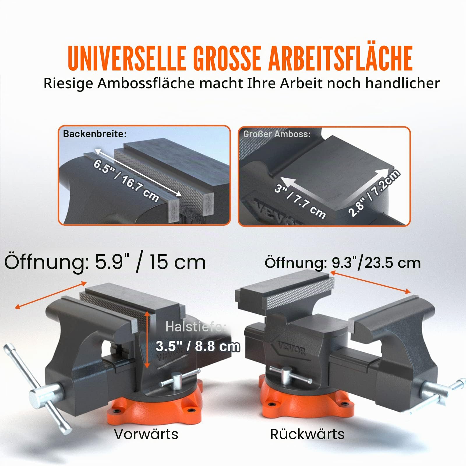 VEVOR 16,7cm Schraubstock 360° Drehbar Sphäroguss Werkbankschraubstock 7,2x7,7cm Amboss Schraubstock 16,5-23,5 Backenöffnung Parallelschraubstock Zwei-Wege-Backen zum Schärfen Schleifen Schneiden