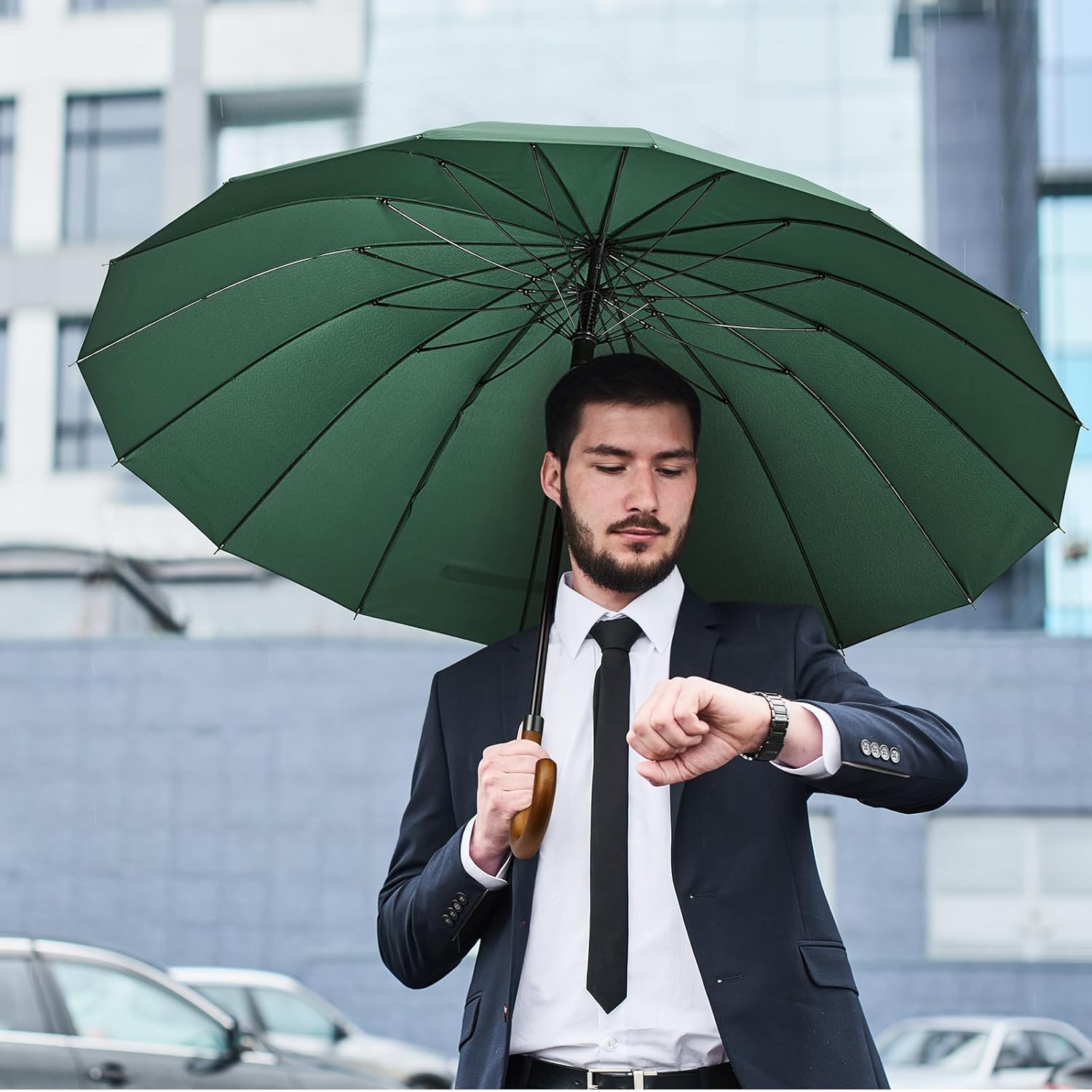 G4Free 54 Inch Large Windproof Umbrella for 2 Persons, 16 Ribs Auto Open Classic Wooden J Handle Cane Stick Golf Rain Umbrellas for Men Women Travel 120cm - Image 5