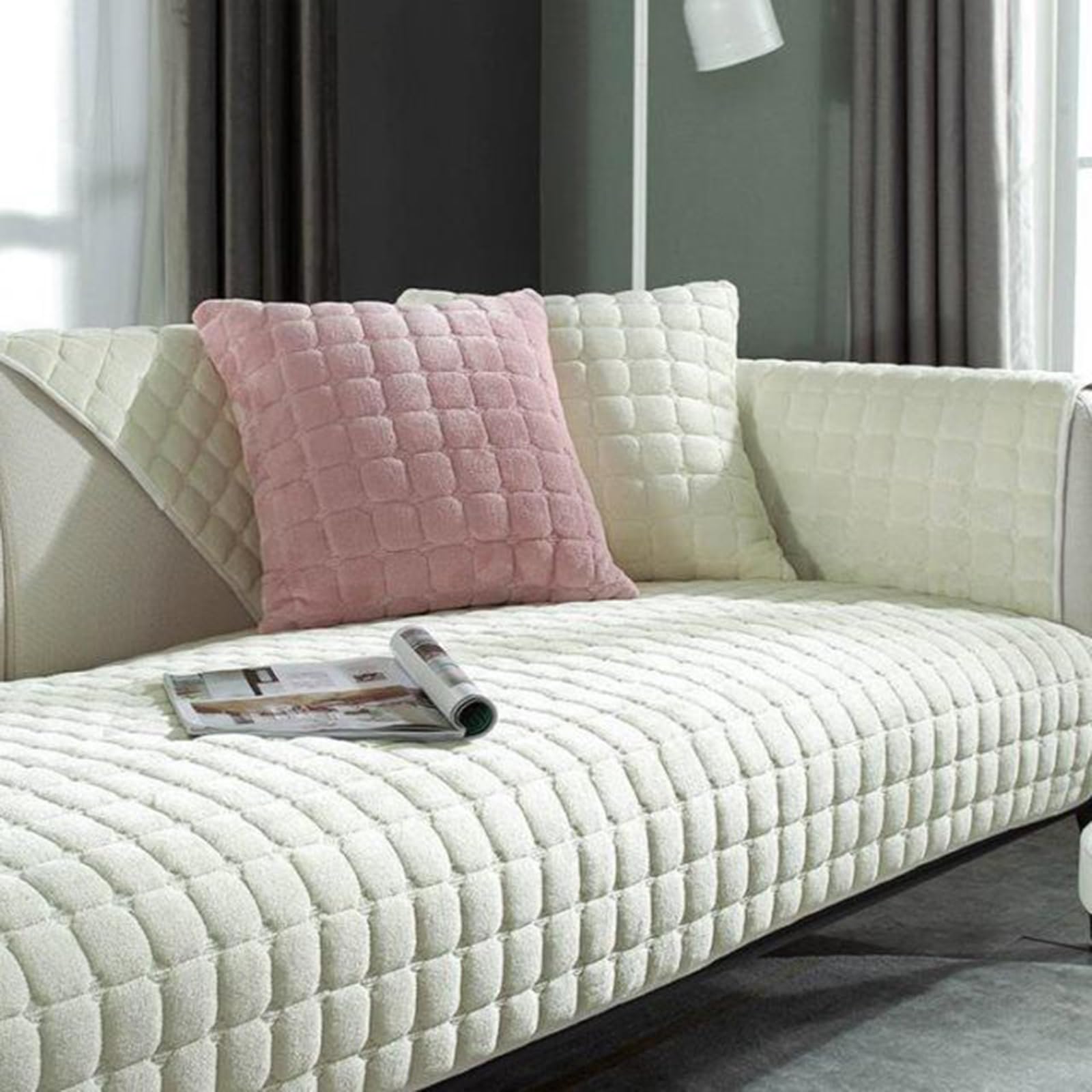 Housse canapé L 90x160 antidérapante lavable verte et souple
