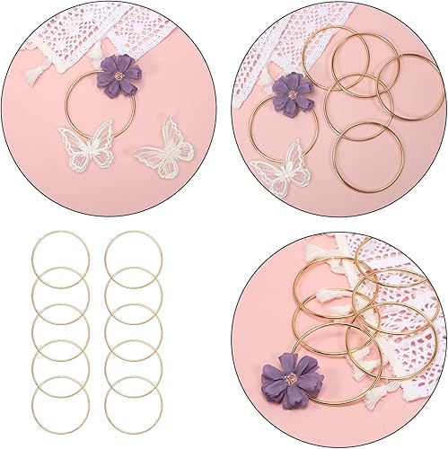 Miniatura 10 de Abeillo 4 anillos de atrapasueños de 10 pulgadas, anillos de metal para manualidades, centro de mesa de aro floral de metal, aro floral de metal