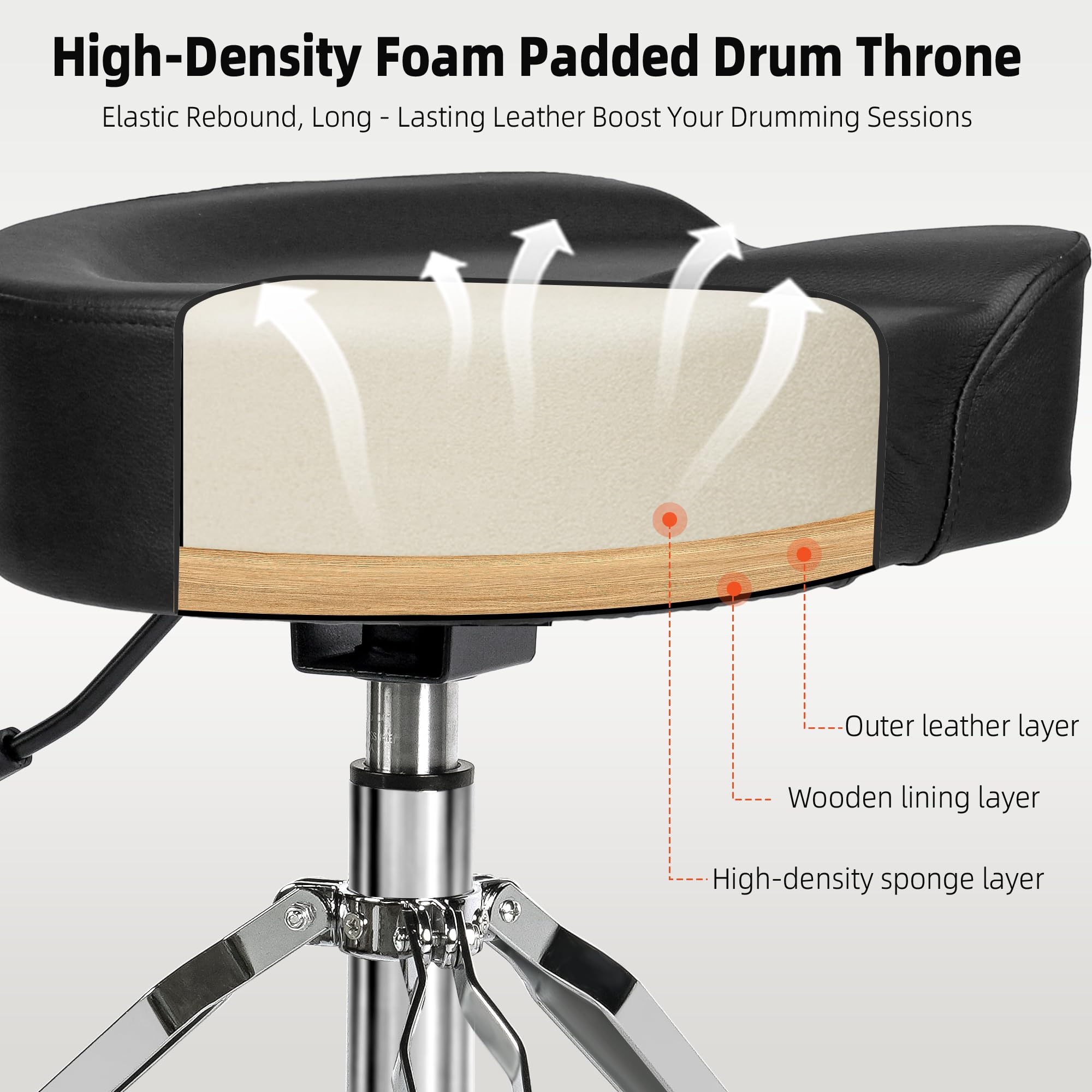 Vhffoso Taburete hidráulico para batería, altura regulable de 45 a 65 cm, resistente y de doble punta, estilo motocicleta, asiento de batería para niños DS03ED