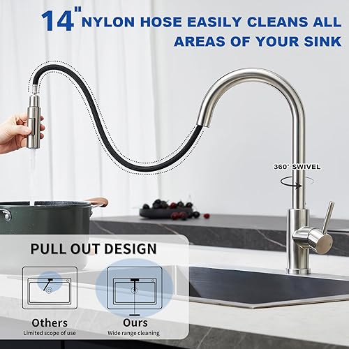 Miniatura 25 de Tohlar Grifo de agua potable para fregadero de cocina, grifo de agua filtrada de níquel cepillado, grifo de ósmosis inversa sin plomo, sistema de