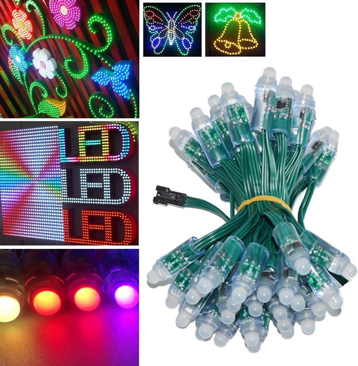 WS2811 Diffused Digital RGB LED Pixel Lights Green Wire Individually Addressable Round DIY LED Pixels Module IP68 Waterproof DC5V 50pcs/Set