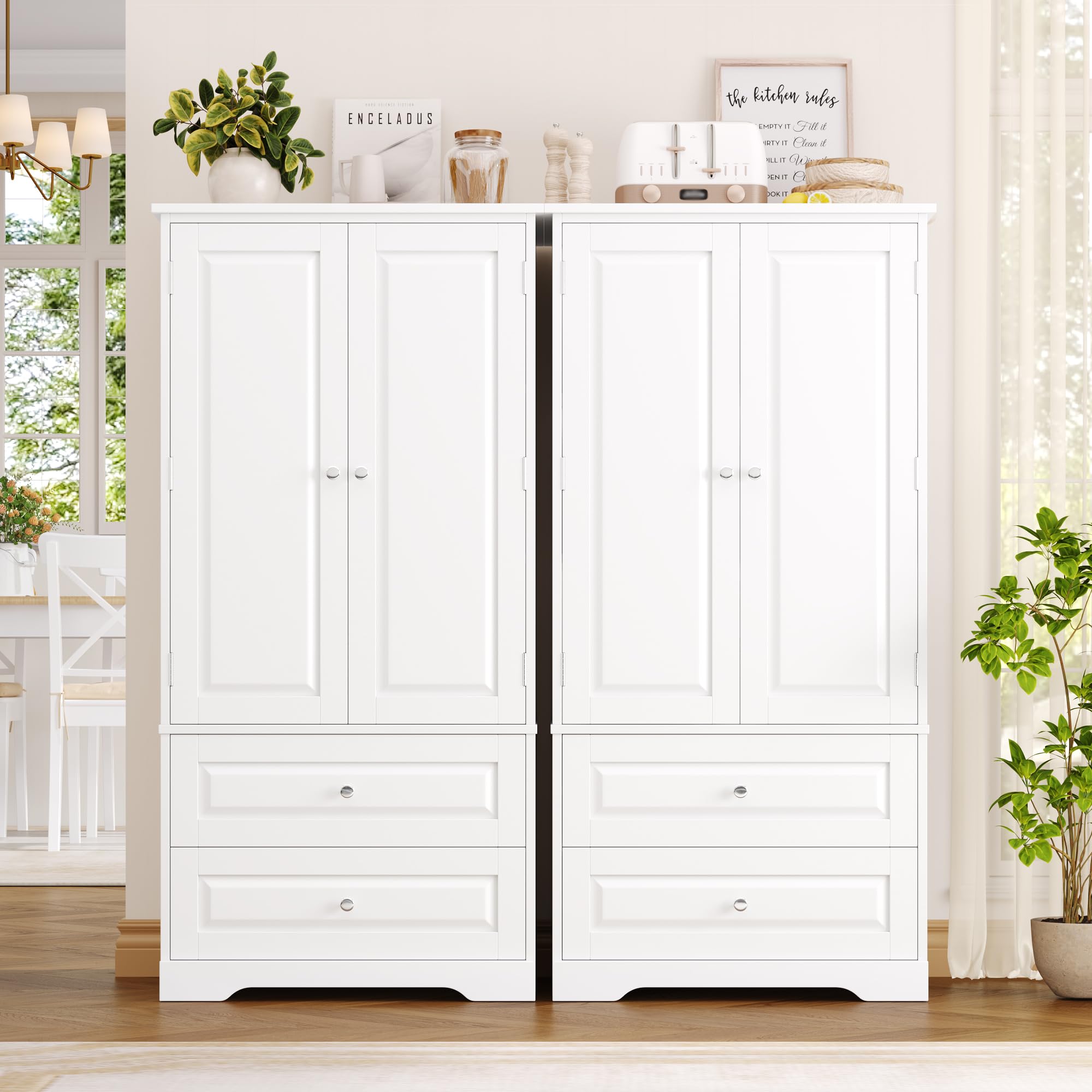 FOREHILL Küchenschrank Vorratsschrank mit 2 Schubladen und 8 Türregalen | Buffetschrank Mehrzweckschrank mit 2 Türen, für Küche, Esszimmer, Badezimmer und Wohnzimmer, 60 x 40 x 120 cm, Weiß
