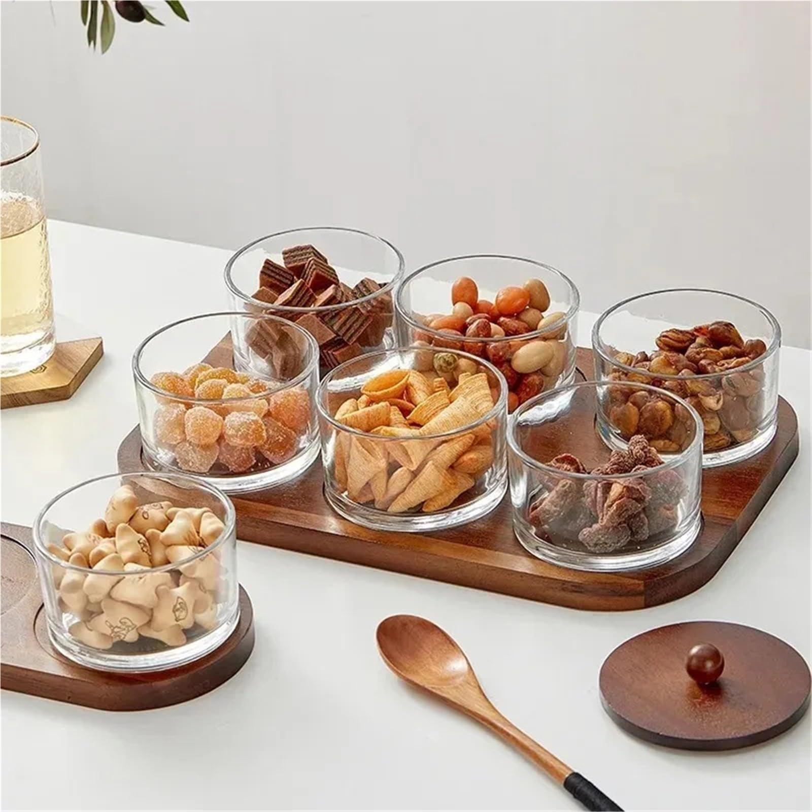 Vorratsgläser FüR Getrocknete FrüChte 1Set Glas Lagerung Jar Obst-fach Haushalt Mutter Snack Getrocknete Obst Glas Obst Platte Von Holz Paletten Küche