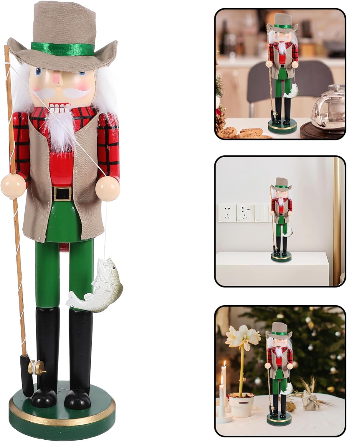 IMIKEYA Christmas Nutcrackers Figure: Wooden Nutcracker Soldier 15-Inch Christmas Nutcracker Ornament Fishing Nutcracker Christmas Decoration Nutcracker Ornament for Christmas Home Decor