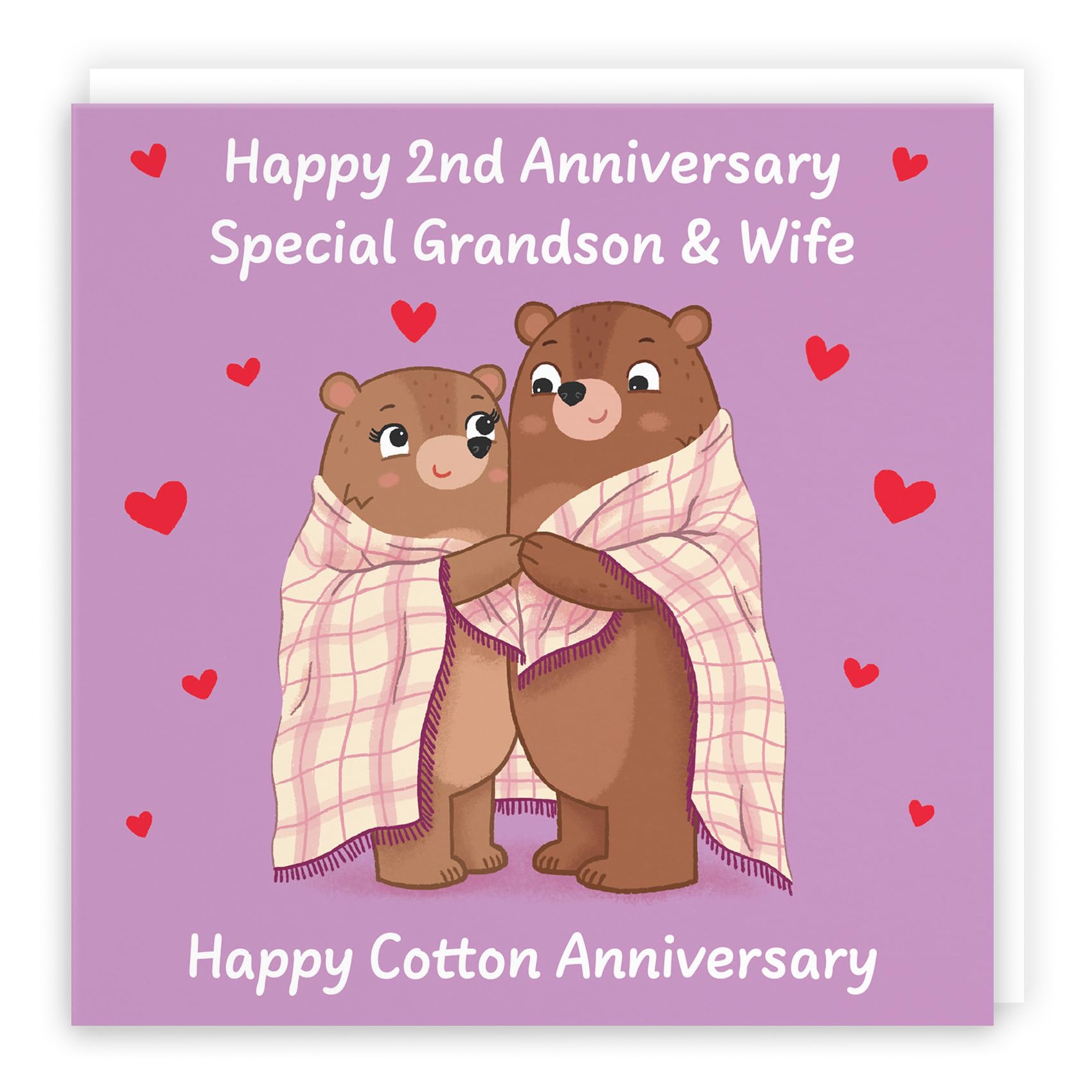Hunts England, Grandson And Wife 2nd Anniversary Card, Cotton Anniversary, Second Anniversary, 2 Years, Cute Fun Bears Card
