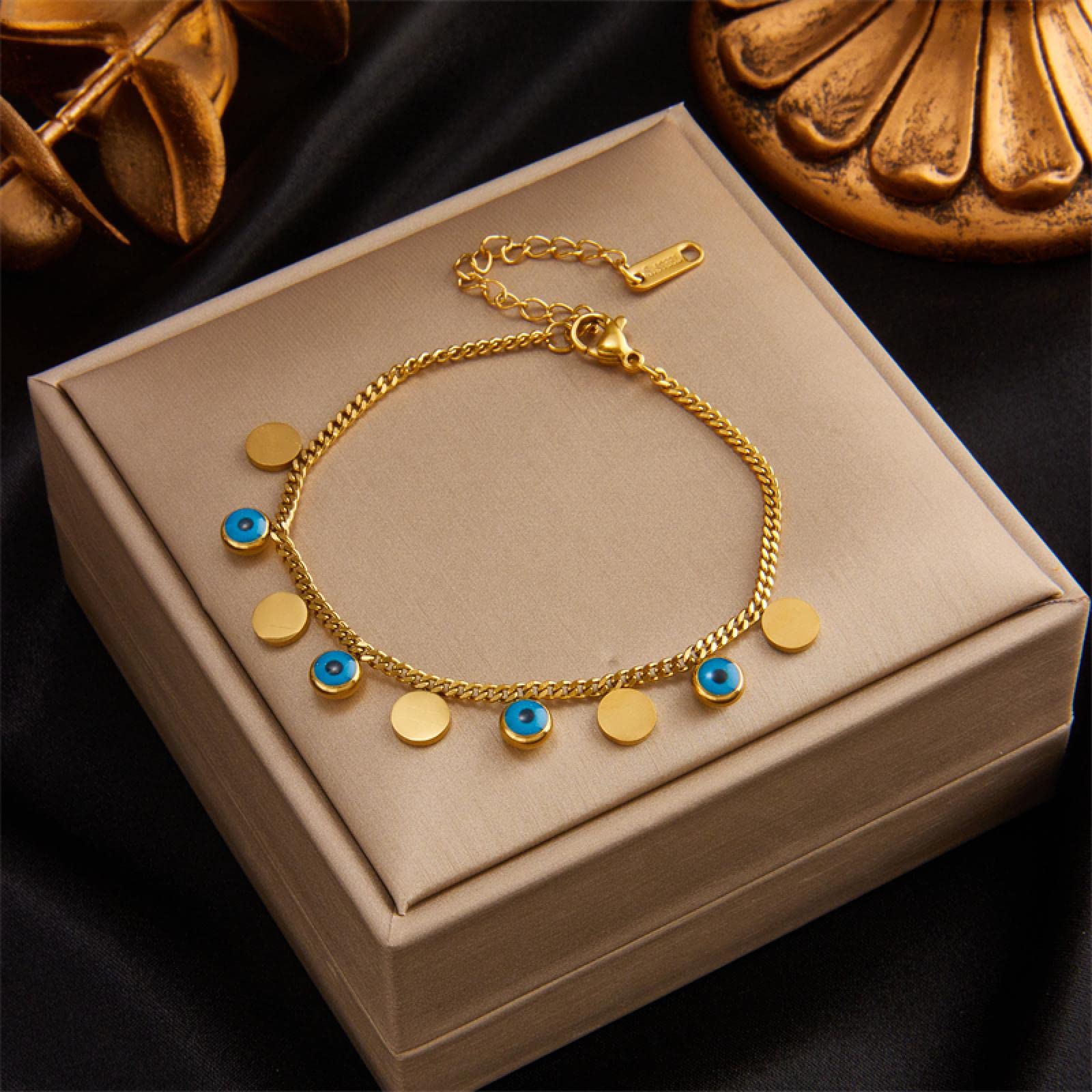 MOCHAMIK Pulseras Mujer Señora Pulsera Niñas Regalo Patrón De Ojo Azul para Fiesta Vintage