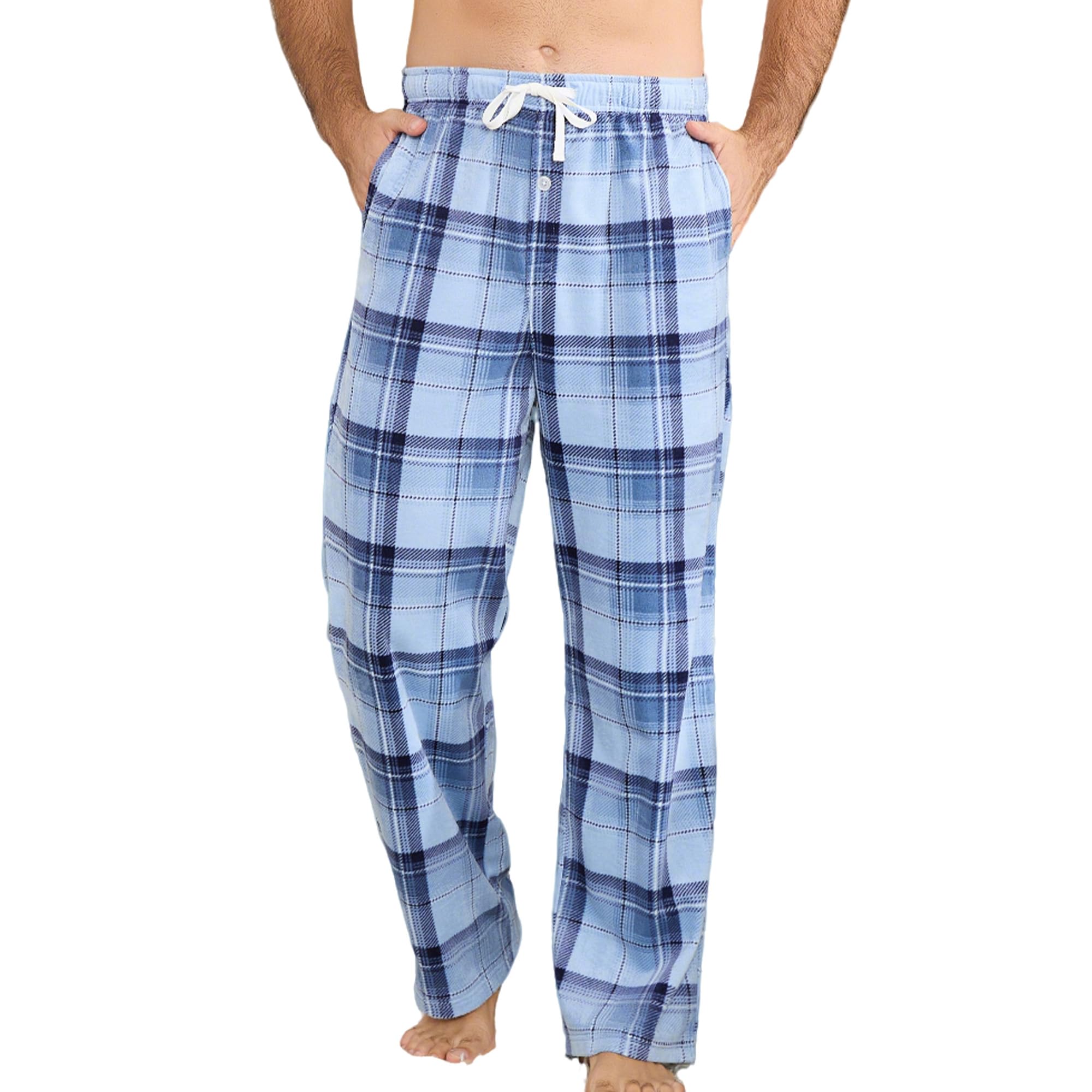 Mens Fleece Pajama Pants Soft Warm Plaid Lounge Pj Bottoms with Pockets and Button Fly-image-25