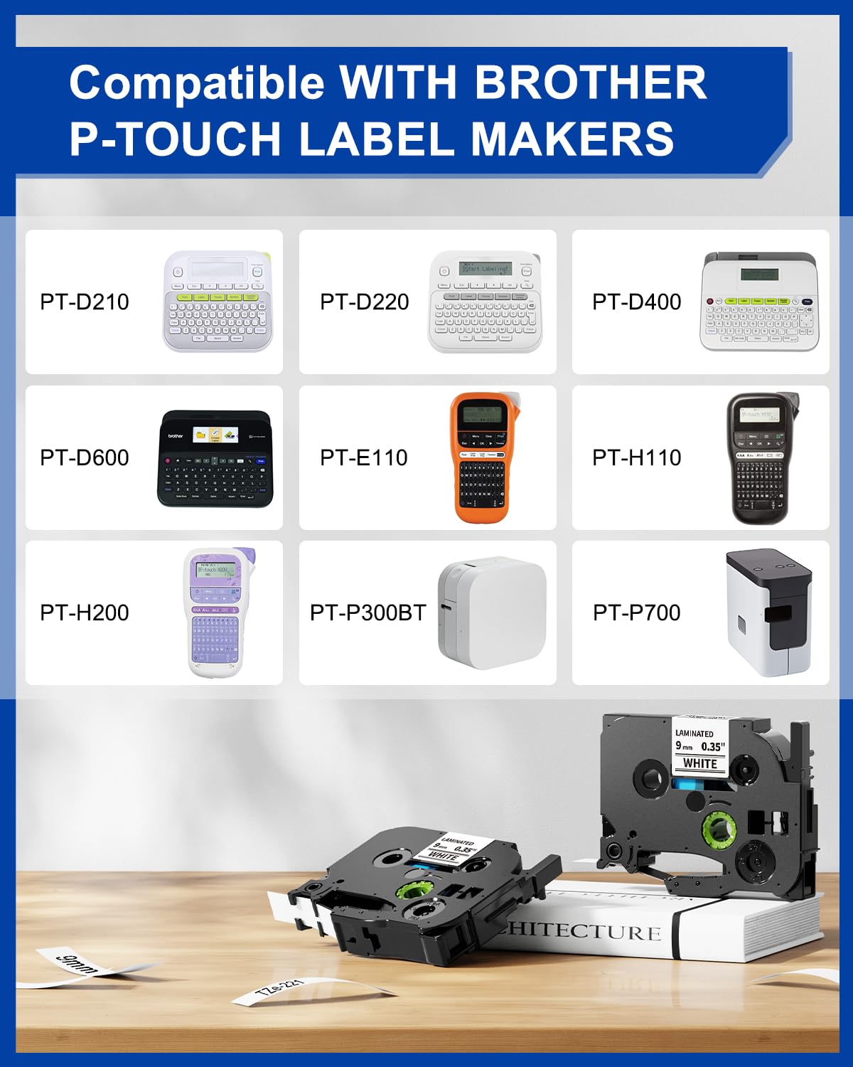 COLORWING TZe-221 Replace for Brother P Touch Label Tape 9mm White TZe221 Laminated TZ Tape 0.35" for Brother PT-D210 PT-D220 PT-H110 PT-1890 PT-D600 Label Maker - Image 3