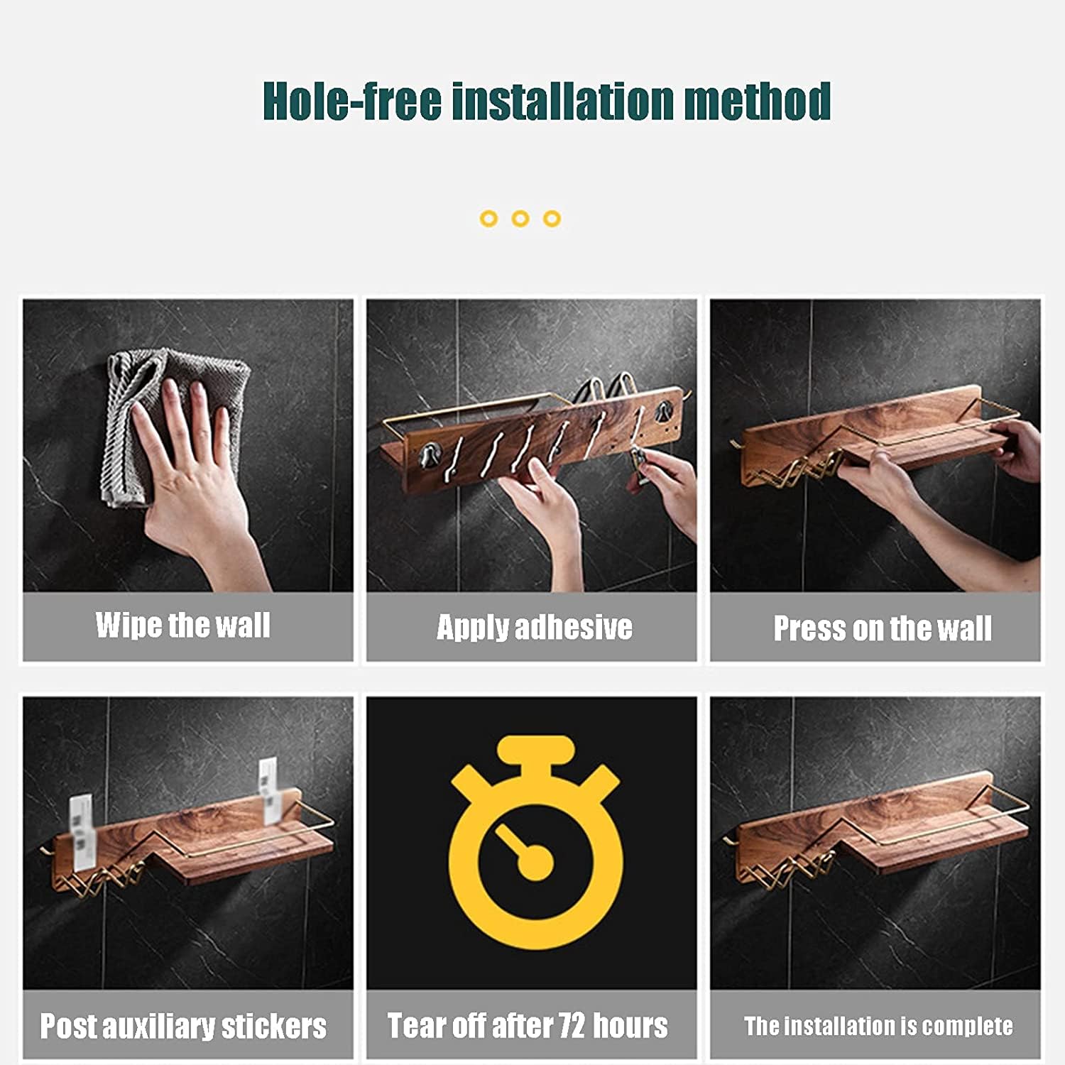 Mensola Bagno Scaffale Portaoggetti per Doccia per Senza Foratura per Bagno in Noce per Cucina WC Scaffale Doccia(30 * 11.5 * 14CM)