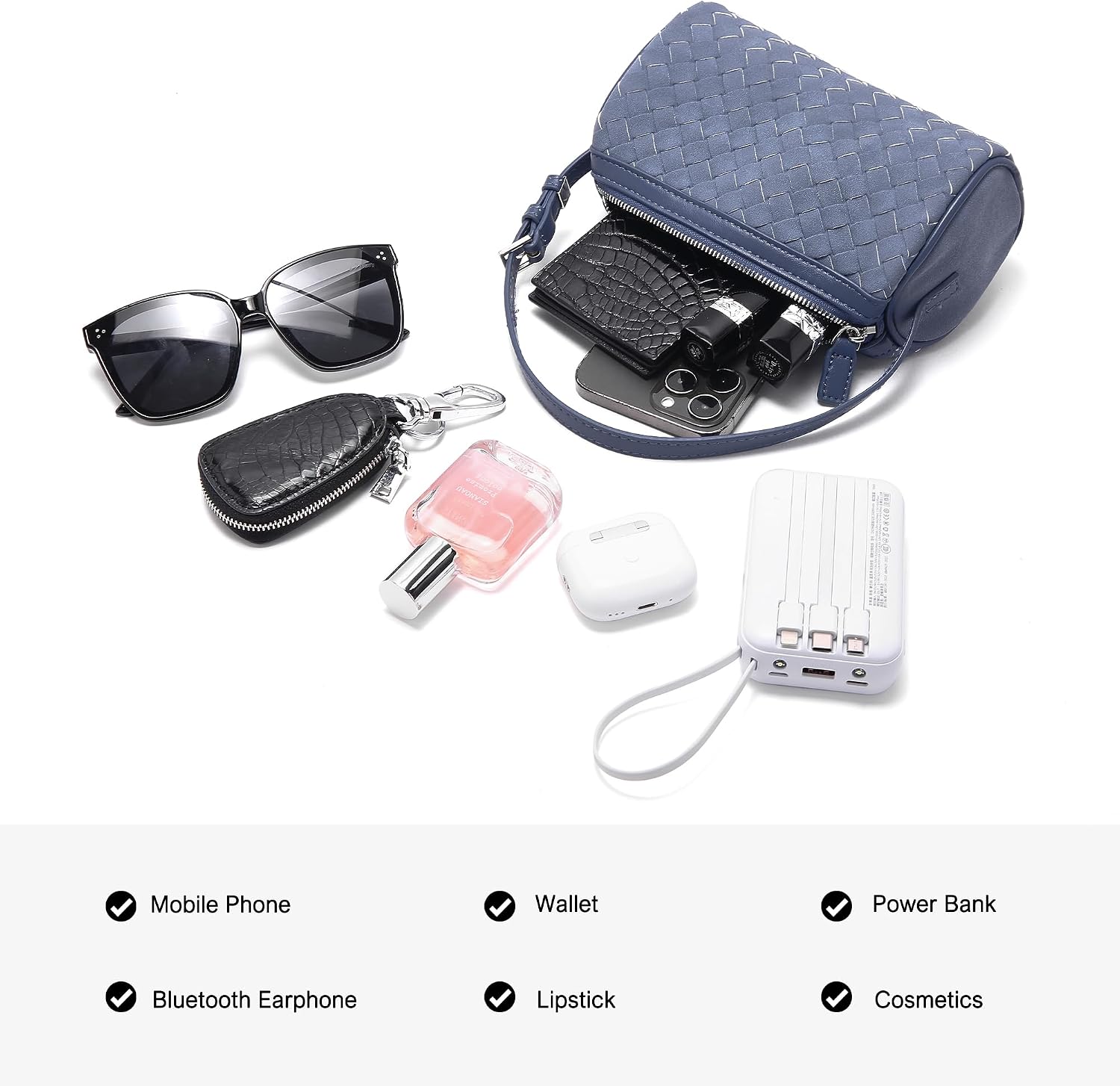 Mini Purse Woven Bag for Women: Vegan Leather Suede Shoulder Bag - Small Barrel Bag Little Crossbody Handbag